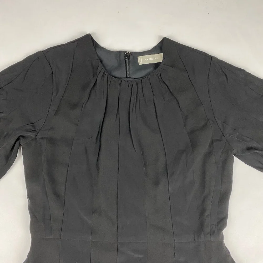 NWT Everlane The City Stripe Ruched Dress Midi Black Size 2